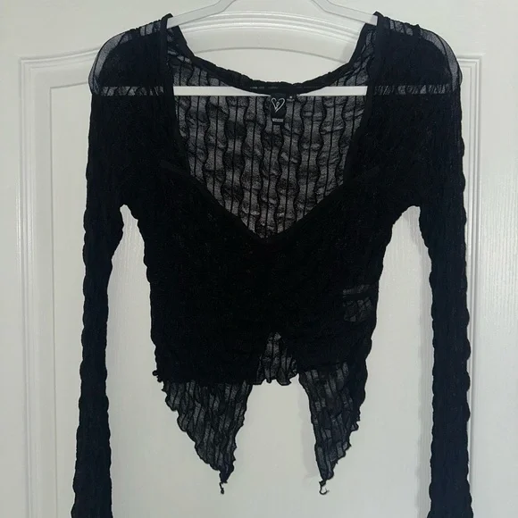 Windsor Black Asymmetrical Ribbed Long Sleeve Blouse - Picture 1 of 3